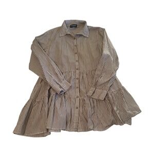 The Refinery Brown White Striped Tiered Babydoll Mini Dress Tunic Medium